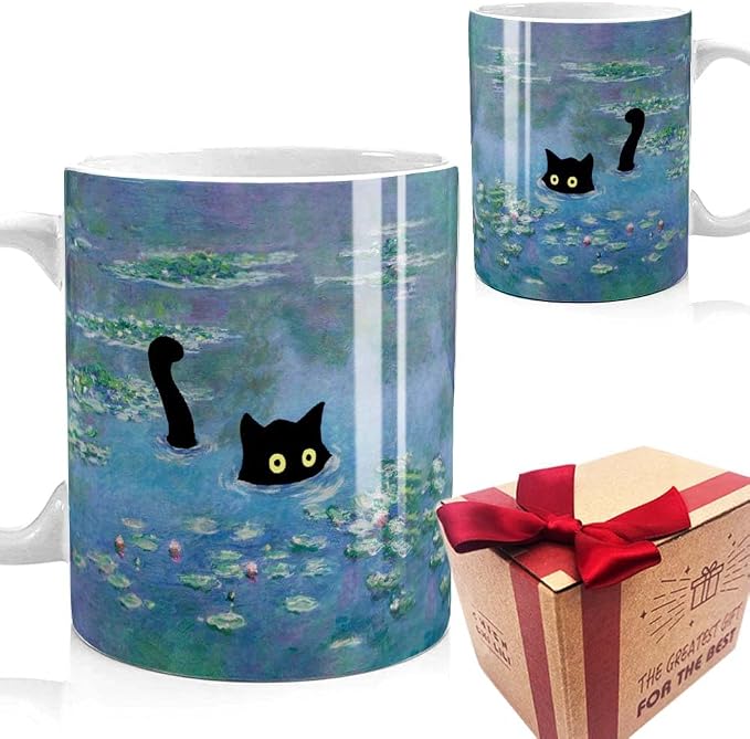 Famous Art Paintings Funny Cat Coffee Mug for Artist Art Lover Teacher Cat Lovers, Famous Picture Classic Vincent Aesthetic Canvas Mug Birthday Gift for Women Man (Water Lilies) by SUUURA-OO