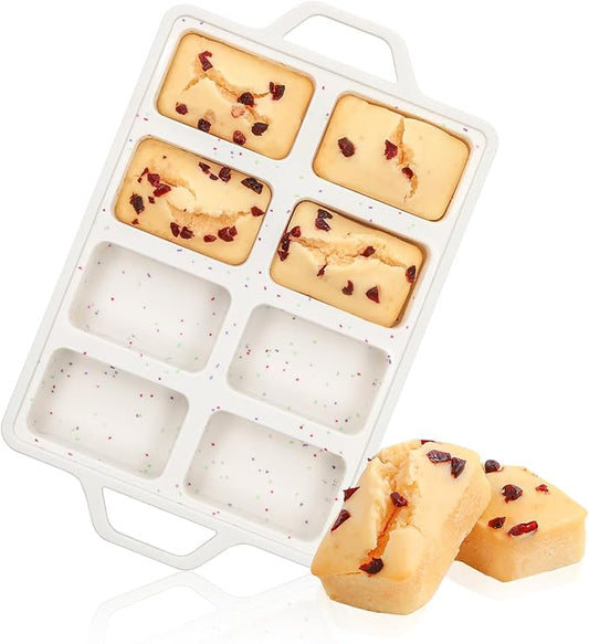 FUNBAKY Metal Reinforced Silicone Mini Loaf Pan, 8-Cavity Nonstick Mini Bread Pans for Baking Bread, Cakes, Brownies, Meatloaf, Jellies Oven Dishwasher Safe