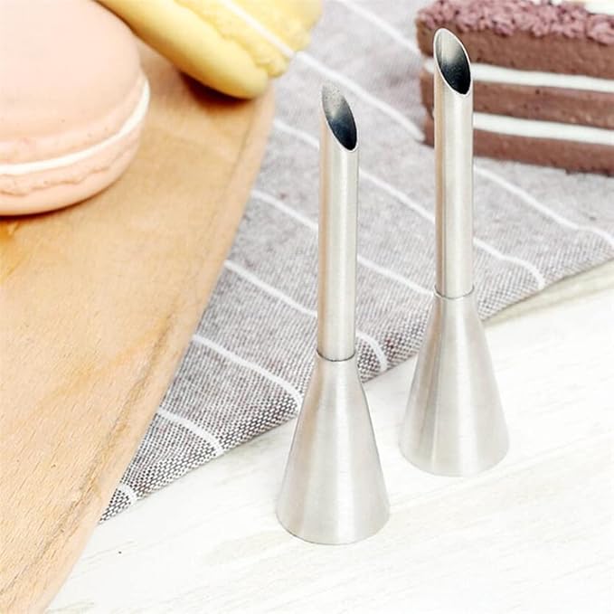 4 PCS buttercream frosting pipe nozzle skills, professional stainless steel long cream puff adornment small cakes muffin nozzle decoration pastry powder pipe tools (silver)