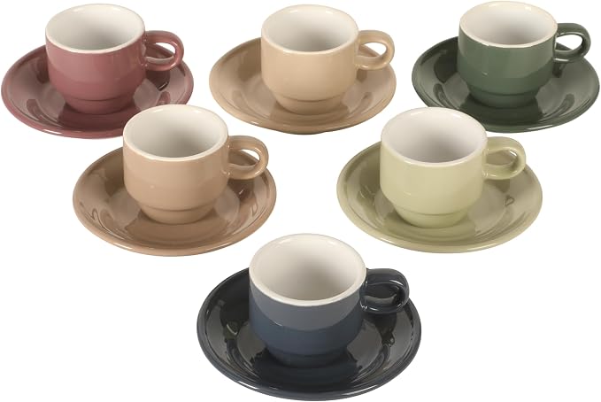 Gibson Home Brew Harmony 13 Piece Espresso Cup Set with Metal Rack, Stoneware Espresso Cups & Saucers, Solid Color Stackable Coffee Set, Café Style, Dishwasher & Microwave Safe - Image 7