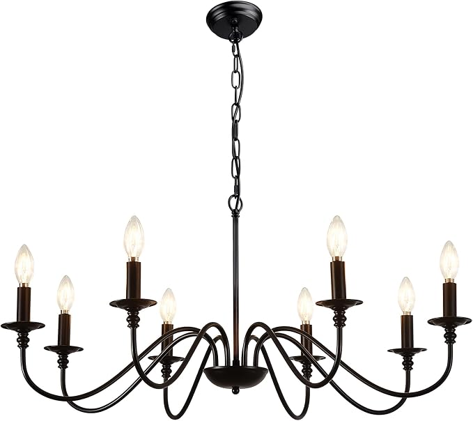 Depuley Black Chandelier Light Fixture: Vintage 8-Light Candle Chandeliers for Dining Room Lighting - Modern Hanging Pendant Lights Kitchen Island - Farmhouse Chandelier Chandeliers for Bedroom - Image 7
