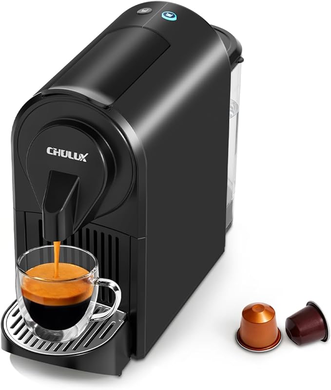 CHULUX Bafè-Pro Single Serve Espresso Machine for Nes Original Pods, Black | 1400W Rapid Heating, Espresso Lungo Buttons, Used Capsule Drawer, Auto-Eject System, 24oz Removable Reservoir, Mini Footprint by CHULUX