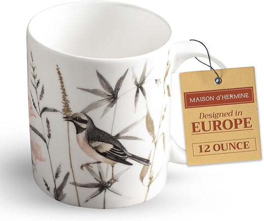 Maison d' Hermine Coffee Mug with Handles Tea Cups (12 Ounce, Pack of 1) | Fine Bone China Coffee Mugs for Hot Beverages Cappuccino Latte Home Spring Summer -Meadow Florals - Brown - Perfect Pasture by MaisondHermine