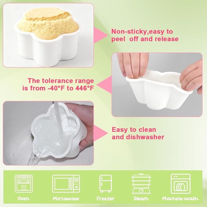 4 Pcs Silicone Flower Mousse Cake Molds, 5 Inch Silicone Baking Mold, Flexible & Nonstick 3D silicone Cake Molds for Baking, Square Heart Flower Star Cake Pan for Cheese, Chocolate, Candy
