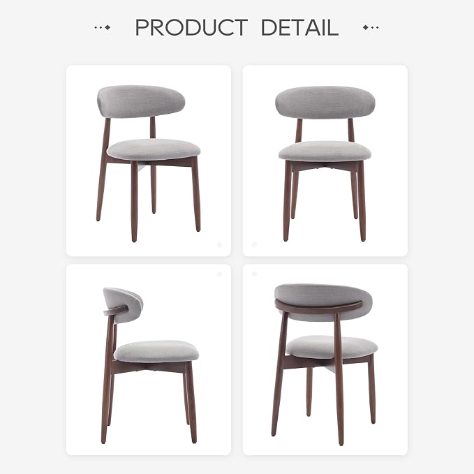 COLAMY Wooden Dining Chairs Set of 2, Modern Fabric Upholstered Dining Room Chair, Farmhouse Kitchen Chairs with Foot Pegs, Light Grey - Image 8