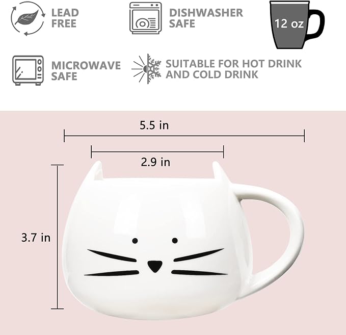 Koolkatkoo Cat Coffee Mug for Women Girls Cute Ceramic Meow Mugs for Cat Lover Tea Cup 12 oz White - Image 6