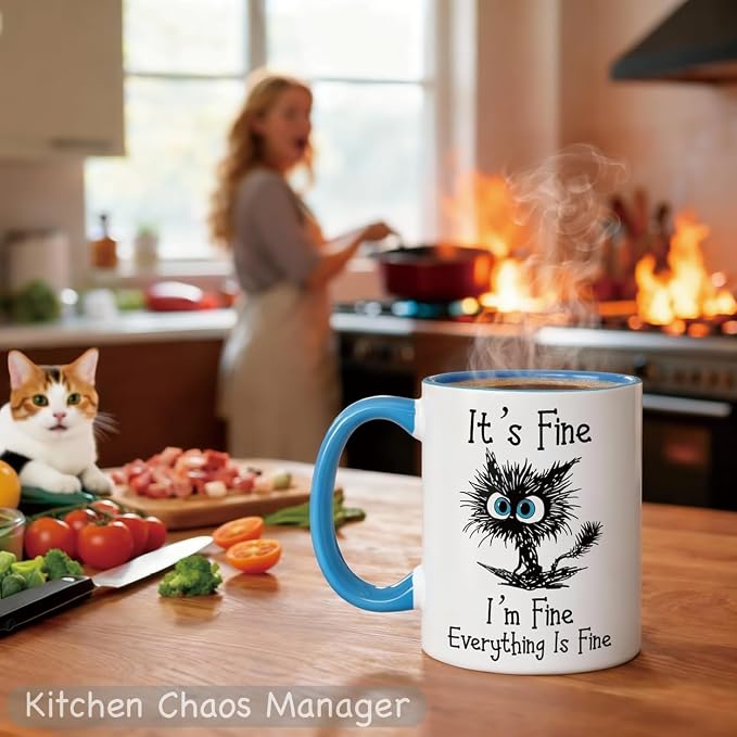 Funny Cat Coffee Mug for Cat Lovers, Everything Is Fine Mug 11oz | Double-Sided Print, Microwave & Dishwasher Safe, Sarcastic Saying - Image 6