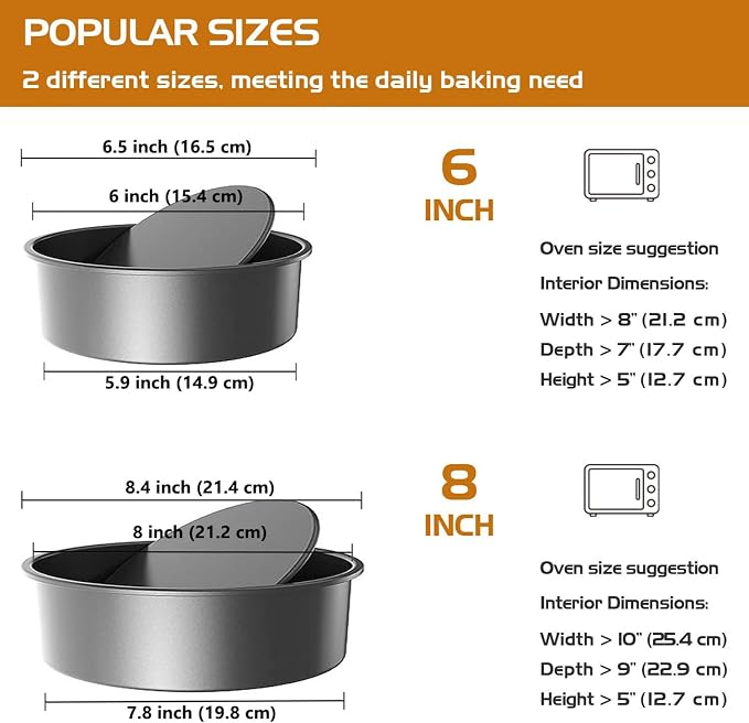 CHEFMADE Bakeware Round Cake Pan 2 Pieces, 6-Inch and 8-Inch with Removable Loose Bottom Nonstick & Quick Release Coating Chiffon Bakeware for Oven and Instant Pot Baking (Black) - Image 2