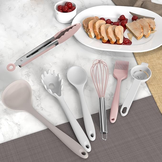 AOTHOD Silicone Cooking Utensils Set - 446°F Heat Resistant Silicone Kitchen Utensils,Spatula,Spoon, Kitchen Utensil Sets Gadgets Tools Set for Nonstick Cookware,Dishwasher Safe BPA FREE (Multicolor) - Image 3