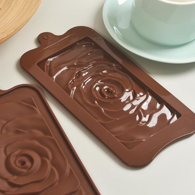 Break Apart Silicone Chocolate Bar Molds, Rose Flower Mark, Homemade Protein and Energy Bar Molds, 4 Packs
