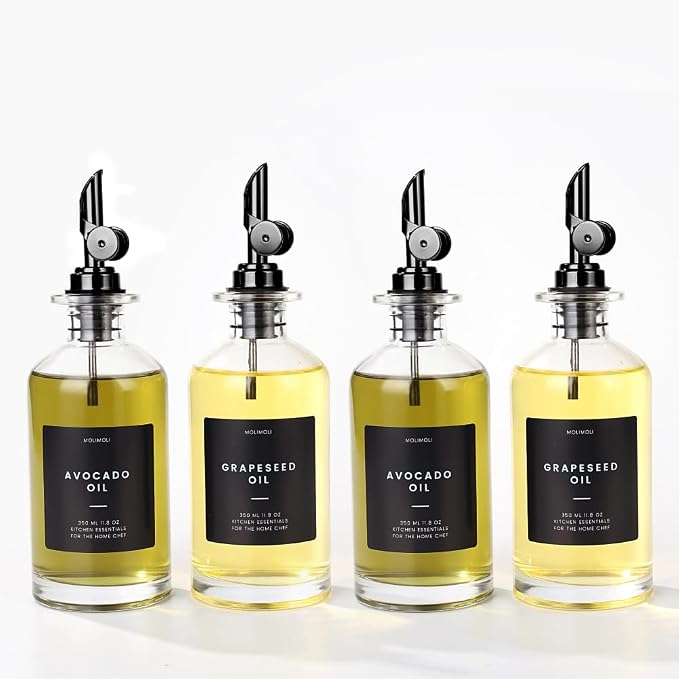 Molimoli Olive Oil Dispenser Bottle for Kitchen With Weighted Pourer - Glass Cruet Set of 4 | 350ml by MoliMoli