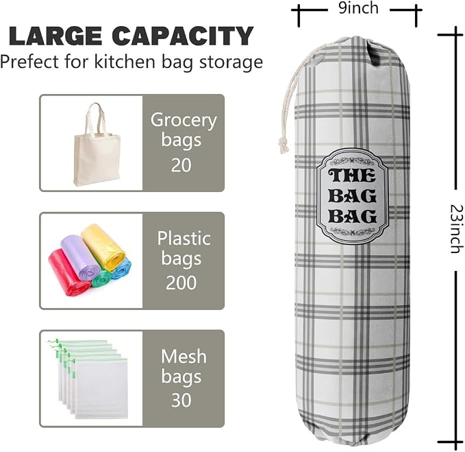 Classic Buffalo Check Plaid Grocery Bags Holder Organizer For Shopping Bags, Wall Mount Plastic Bags Storage Container Dispensers, Kitchen Housewarming Gifts For Women Family Friends Grandma Mom (A-9) - Image 2