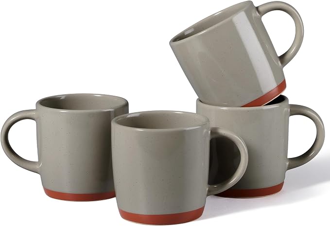 E-far Ceramic Coffee Mug Set of 4, 12oz Stoneware Coffee Cup with Handle, Porcelain Tea Cups, Modern Farmhouse Latte Mug Gift Set for Women & Men, Microwave Safe, Speckled Khaki by E-far