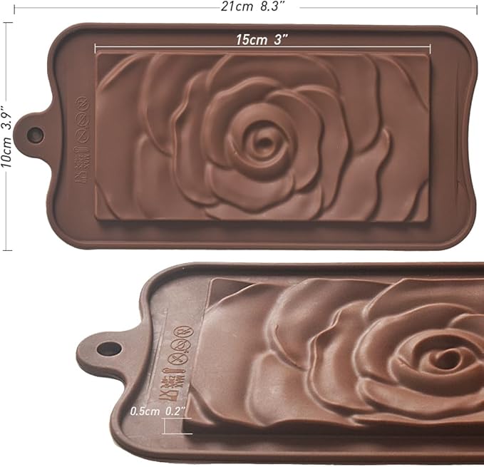 Break Apart Silicone Chocolate Bar Molds, Rose Flower Mark, Homemade Protein and Energy Bar Molds, 4 Packs