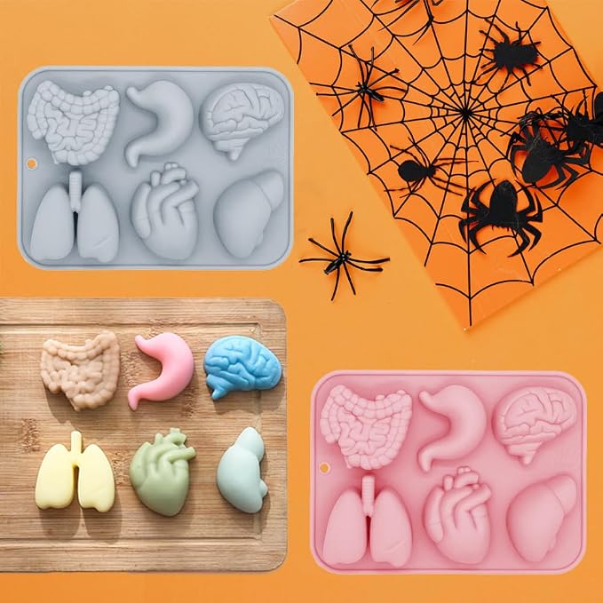3D Human Organ Silicone Molds, 2 Pack Realistic 6 Cavity Organ Shapes Silicone Muffin Molds for Chocolate Pudding Dessert Jelly Handmade Soap Candle for Halloween Party Props - Image 6