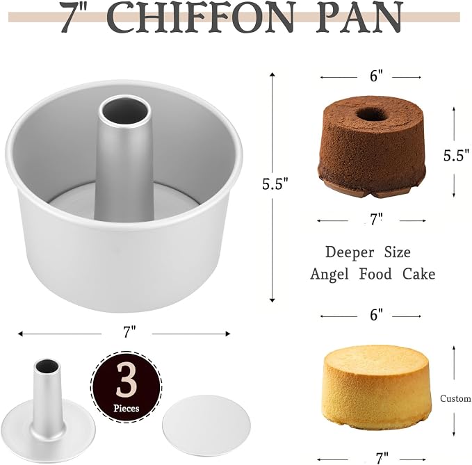 7-Inch Chiffon Cake Pan, Anodized Aluminum with 2 Removable Bottoms | Flat and Tube Bottom Inserts for Chiffon, Angel Food and Sponge Cakes - Image 2