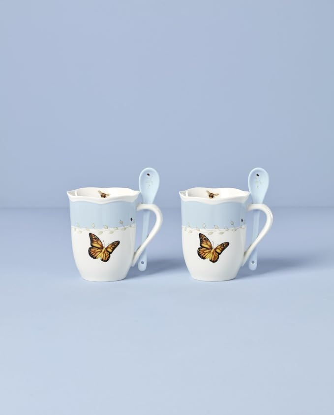 Lenox 897800 Butterfly Meadow Color Mugs With Spoons, Set Of 2, Blue - Image 2
