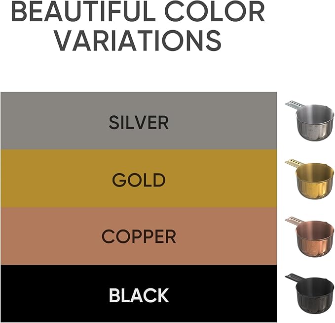 Color Up 2 Cup Measuring Cup, 480ml Black Stainless Steel Metal Measuring Scoop, Easy-Pour Spouts, Engraved Markings, for Dry & Liquid Ingredients