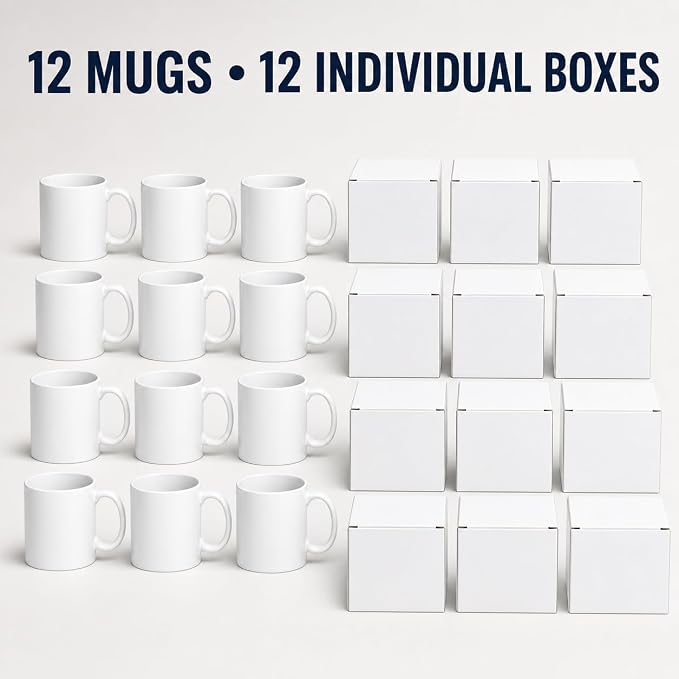 Sublimation Coffee Mugs 11oz White Blank Ceramic Cups For Tea Cocoa With White Box Packing Set of 12Pcs - Image 2