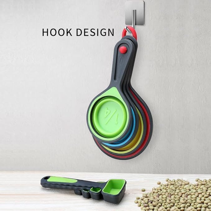 Collapsible Measuring Cups and Spoons Set,Markings for Liquid & Dry Measuring-Silicone Whisk,silicone spatula,Silicone funnel,Oil Brush,Food Grade Silicone Cooking Kitchen Utensils(13 Piece Set)