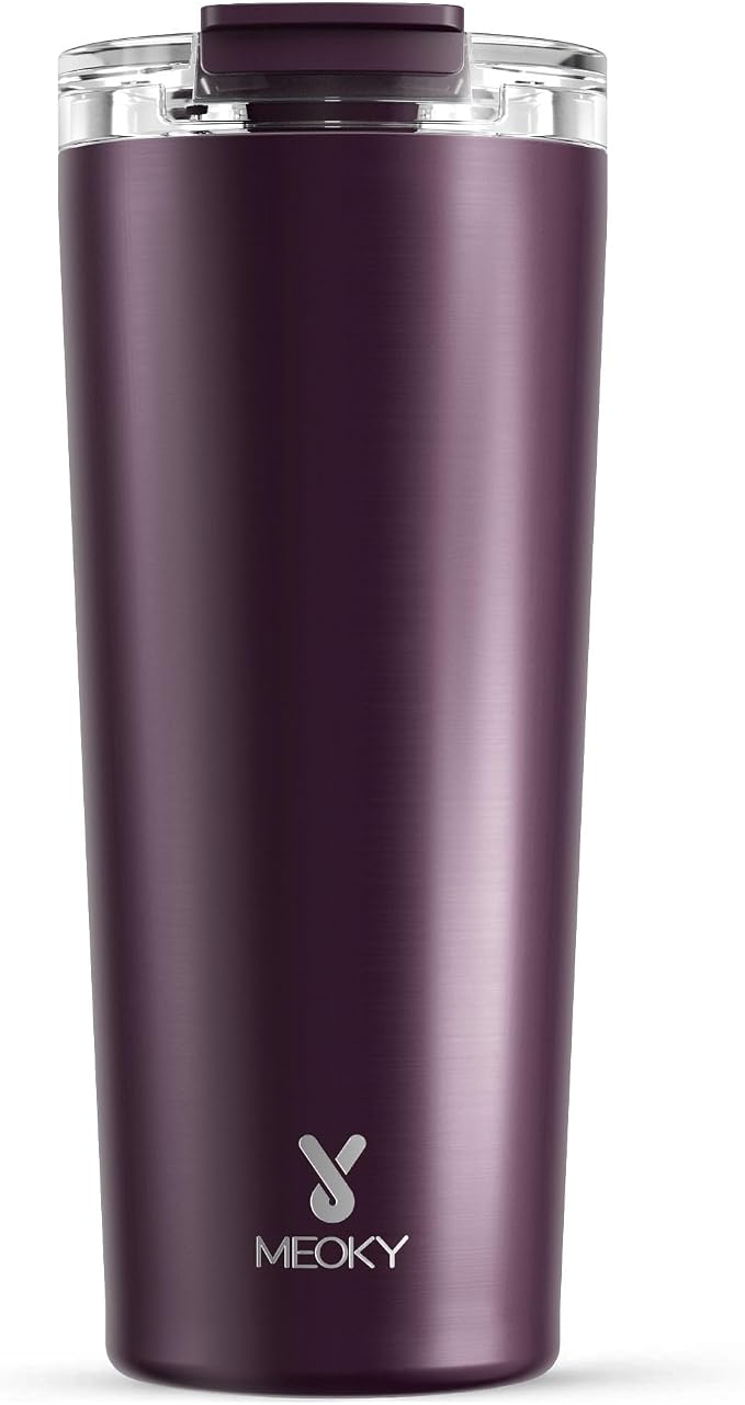 Meoky 24 oz Insulated Travel Coffee Mug: Leak Proof Lid, Plum | Stainless Steel Coffee Tumbler, Keeps Hot for 8 Hours or Cold for 24 Hours, Fits in Car Cup Holder, BPA Free by MEOKY