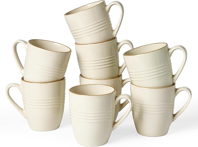 famiware Jupiter Coffee Mugs Set of 8, 13 oz Coffee Mug, Microwave and Dishwasher Safe, Coffee Cups with Handle for Coffee, Tea, Cocoa, Milk, Vanilla White by Famiware
