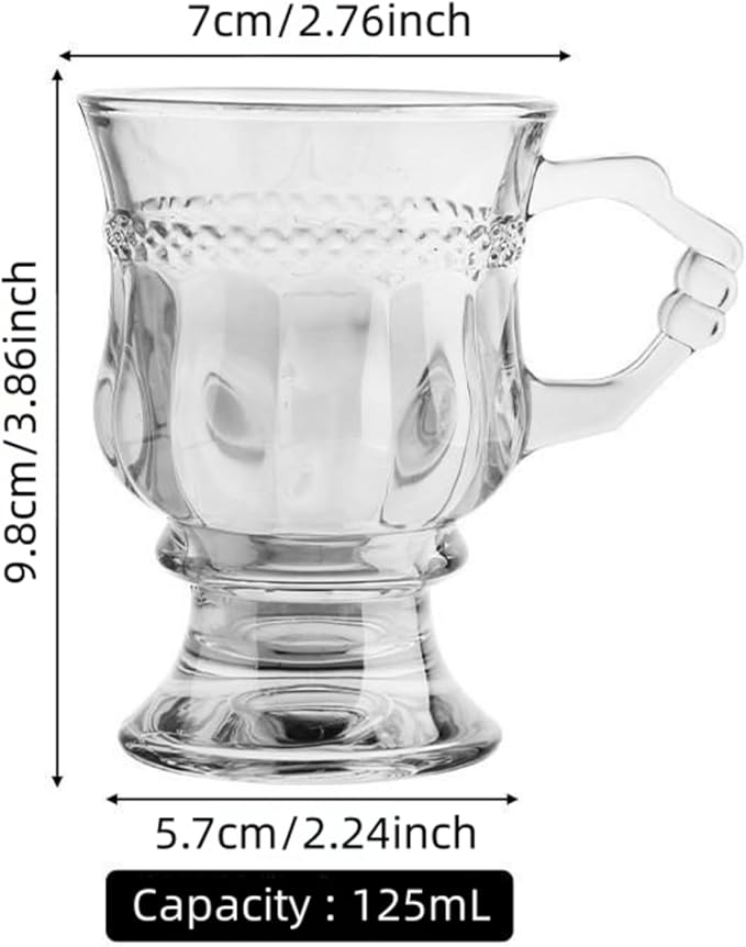 Vintage Irish Coffee Mugs, Crystal Clear Irish Coffee Glass with Handle, Footed Stem Base, Heat Resistant, Heavy Duty Cups for Hot Chocolate, Tea, Coffee