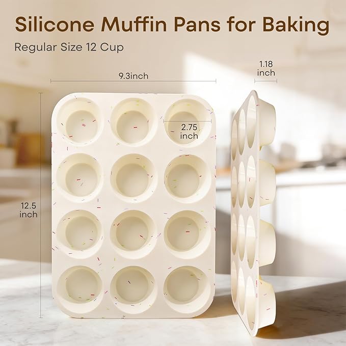 Silicone Muffin Pans for Baking,12 Cup Nonstick Cupcake Pan 2Pcs | Food-Grade Silicone Muffin Tin, Oven Dishwasher Freezer Safe Silicone Molds for Home Baking DIY, Cupcakes, Egg Bites - Image 2