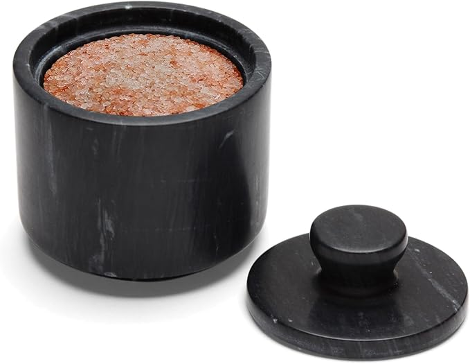 Fox Run Marble Salt Cellar, Black 3 x 3 x 3 inches | Store Herbs, Spices Jewlery & More | Beautiful Black Marble Salt Holder With Lid | Adds to the Look of Any Kitchen by foxrunbrands