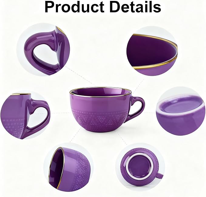 Disoza Violet Large Coffee Cup 24 Ounce Oversized Soup Mug Porcelain 700 ML Tea Cup XXL Cereal Bowls Soup Ramen Salad Bowl Ceramic Mug with Handle - Image 3