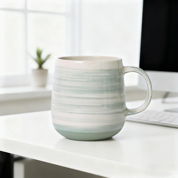 Coffee Mugs Set of 4, 12oz Stoneware Coffee Cups with Handle, Light Green | Hand-Painted Ceramic Mugs Set for Women and Men, Dishwasher & Microwave Safe, Suitable for Hot Coffee, Tea, Cocoa, Milk - Image 6