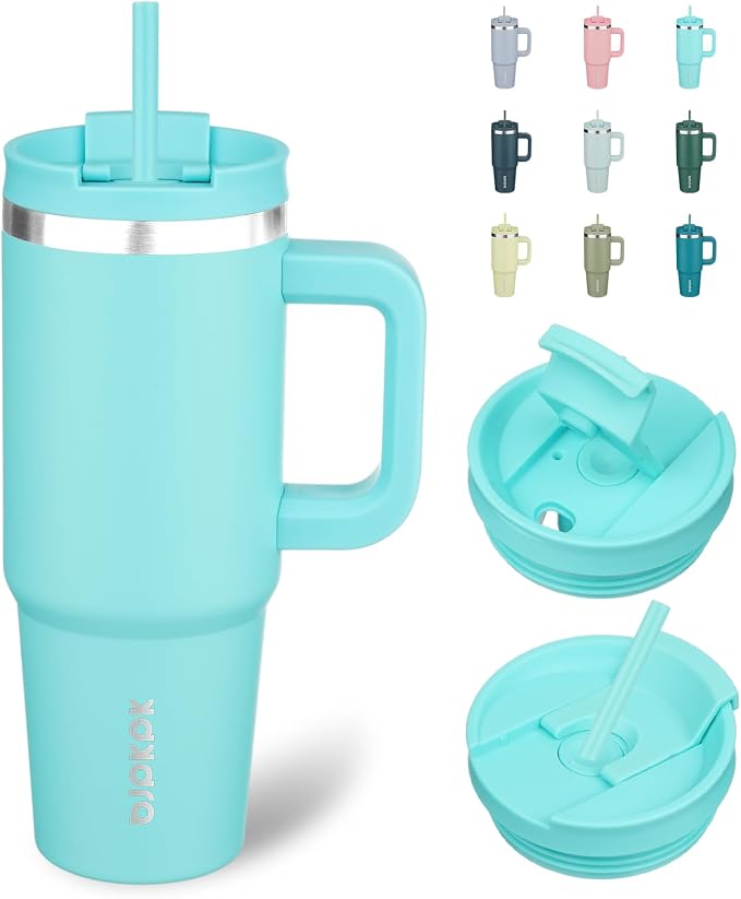 BJPKPK 30 oz Insulated Tumbler with Handle & Straw, Stainless Steel | Double Wall Vacuum Insulation, Leak Proof, BPA Free, Dishwasher Safe, Cupholder Friendly, Travel & Outdoor, Turquoise by BJPKPK