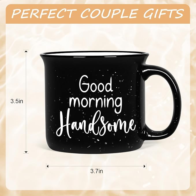 YHRJWN His and Hers Gifts, Good Morning Beautiful & Handsome Coffee Mug, Couple Gift for Him and Her, Couple Mugs for Mr and Mrs, Newlyweds Couples Gifts for Wedding Anniversary, 15 Oz - Image 7