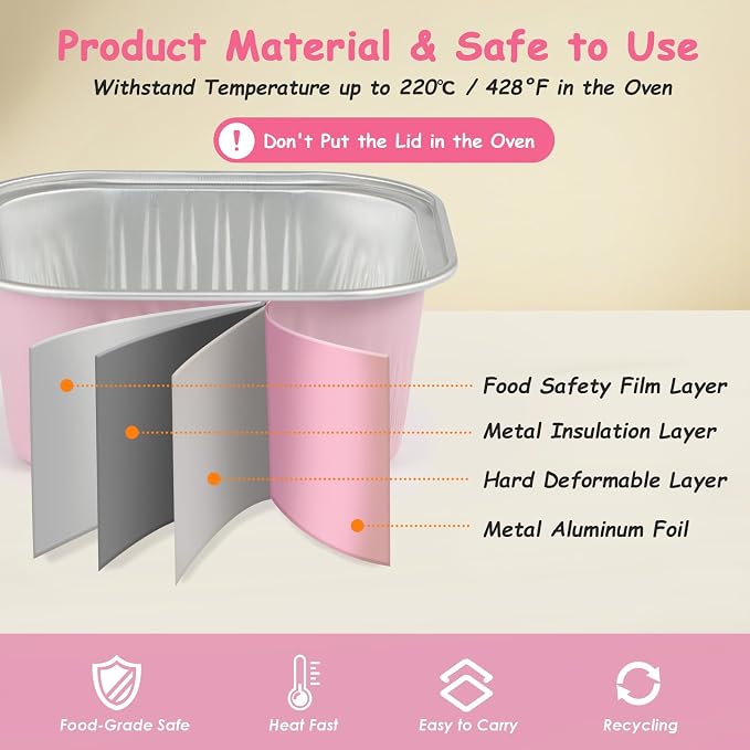 Mini Square Baking Cups with Lids, 50 Pcs Pink 5oz Aluminum Foil Cupcake Tins with Lids, Disposable Ramekins Flan Cake Pans Tins for Souffle, Dessert, Valentine, Wedding, Party Small Cake Containers - Image 2