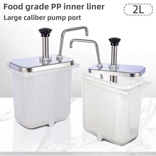 6.34 Quart Ketchup Pump Dispenser,Condiment Dispenser Pump, Large Capacity Detachable Leak-Proof Design for Sauce, Honey, Syrup,Soy Sauce,Mustard,Cheese (3 pumphead, 2.11 QT Each)