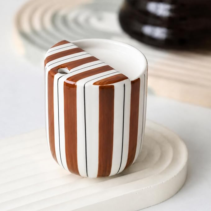 1 Pcs Ceramic Mug with Sip Hole 10 oz Novelty Brown Black Striped Coffee Mug Hand Painted Ceramic Cup Heat Resistant Non Slip Built in One Lid Handcraft Mugs for Coffee Lovers Gift - Image 6