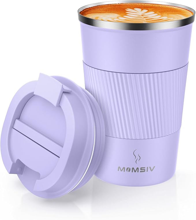 MOMSIV 12oz Travel Coffee Mug, Insulated Coffee Cup with Leakproof Lid | 6-Hour Heat Retention, 360°Leak proof, Vacuum Stainless Steel Double Walled, BPA-free, Reusable And To Go Coffee Mug by MOMSIV