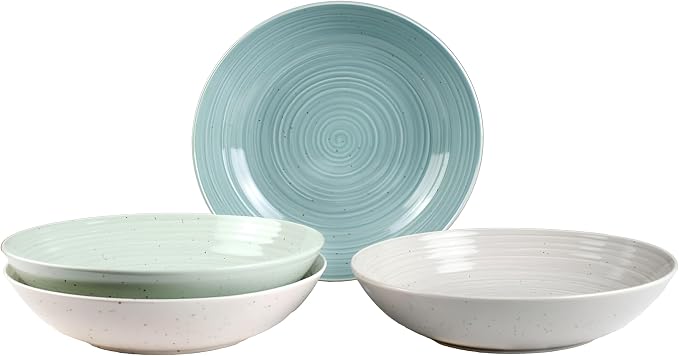 Sango Siterra Artist's Blend Stoneware Pasta Bowls (Set of 4) Multi Assorted Colors– Featuring Soft Gray, Blue, Green, and Ivory, for Everyday Dining & Entertainment, Microwave & Dishwasher Safe by Sango