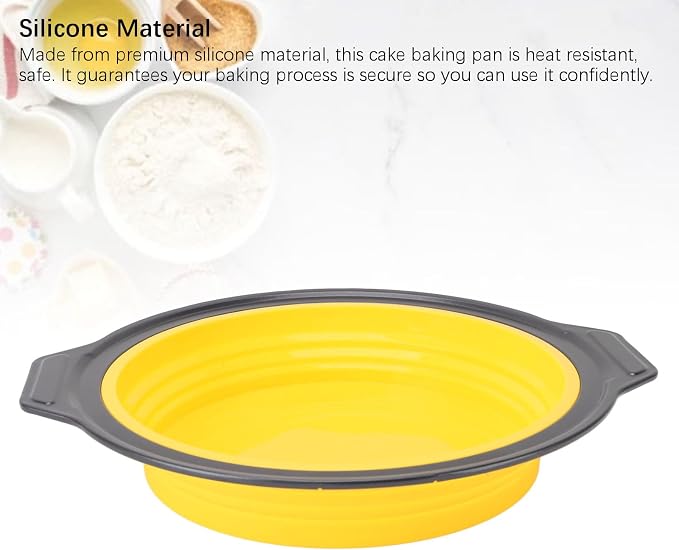 Cake Baking Pan, Silicone Cake Pan Foldable Press Type Quick Release Round Baking Pan for Layer Cake Cheese Cake Chiffon Cake (Yellow) - Image 8