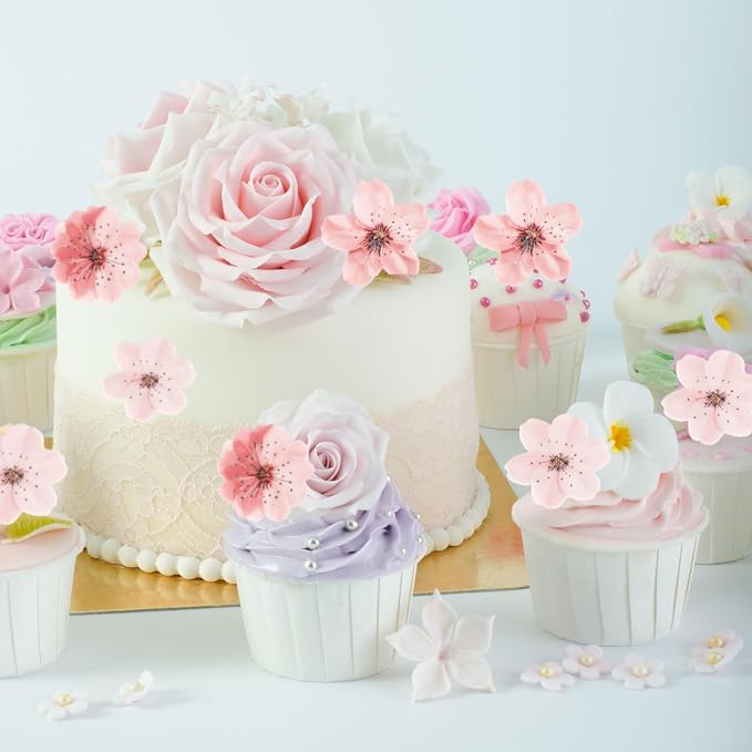 50pcs Edible Flowers Cake Decorations – Edible Flowers Cupcake Toppers | Edible Flowers Cherry Blossoms Cake Toppers Decorations Wafer Paper, Flower Cupcake Toppers for Wedding Birthday Party - Image 4