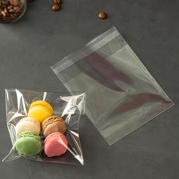SUREHOME Cookie Bags with Seal 100 Pcs 4 x 4 In Clear Self Sealing Cellophane Bags for Cookie Packaging Small Treat Bag Self Adhesive Individual Cookie Wrappers Gift Giving Candy Baked Goods Sleeves - Image 5