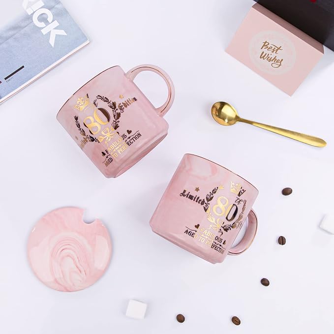 Biching 80th Birthday Gifts for Women, 14oz Pink Coffee Mug with Gold Pattern, Best Gifts for 80 Year Old Grandma, Mom, Sister, Friend, Fabulous 80 Limited Edition, 1946 Birthday Gifts for Women | Best Gifts for 80 Year Old Grandma, Mom, Sister, Friend... - Image 5