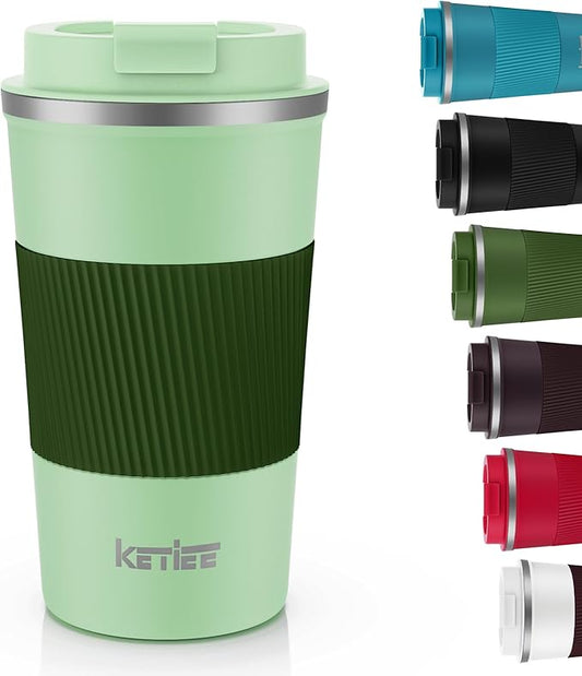 KETIEE 12oz Travel Mug, Insulated Coffee Cup with Leakproof Lid, Travel Coffee Mug Vacuum Stainless Steel Double Walled Reusable Tumbler for Hot and Cold Drinks (Green) by KETIEE
