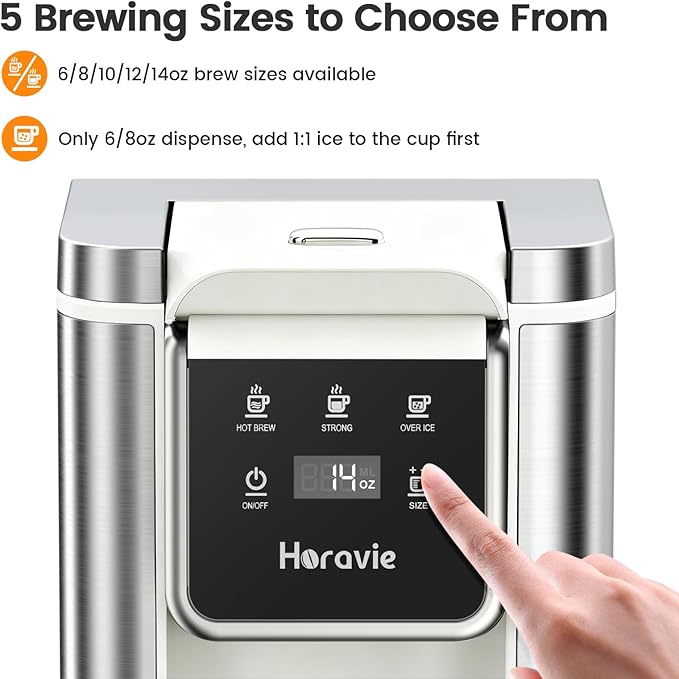 Single Serve Coffee Maker for K-Cup Pod & Ground, Hot & Iced Coffee Maker | Strong Button Feature, 6 to 14oz Brew Sizes, 50oz Removable Reservoir, Fit 6.5" Mugs, Stainless Steel, White - Image 5