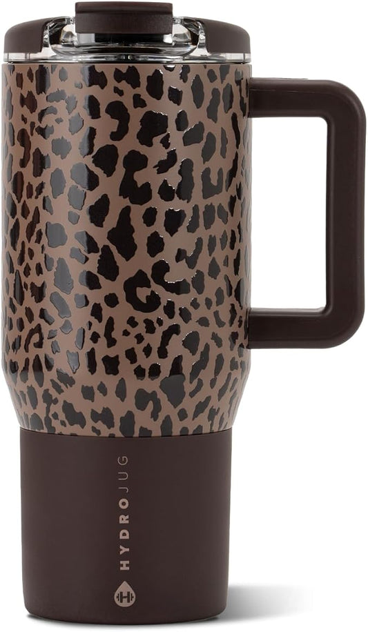 HydroJug Coffee Traveler 20oz Ceramic-Lined Mug with Handle, Brown Leopard by Hydrojug