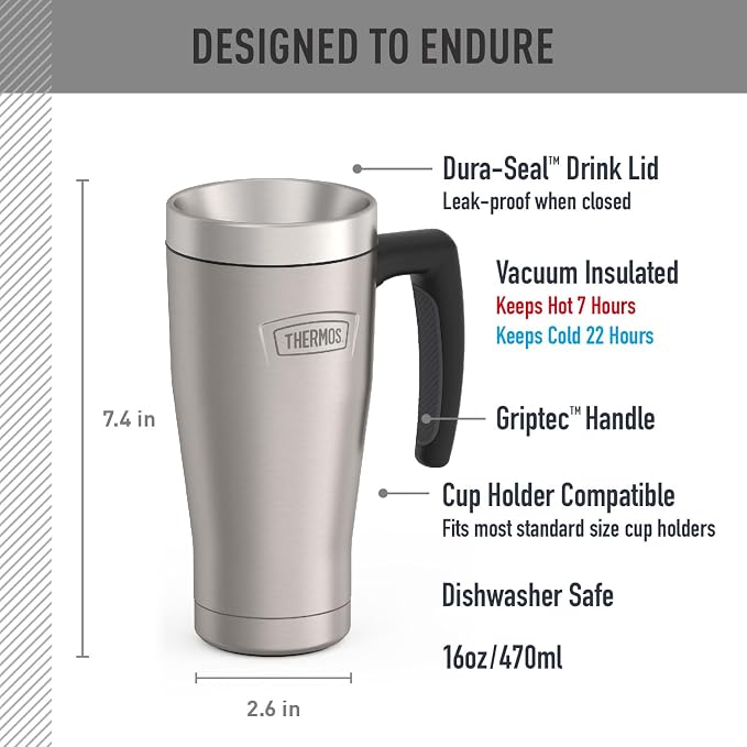 THERMOS ICON SERIES, Stainless Steel Mug, Matte Stainless Steel, 16 oz - Image 2