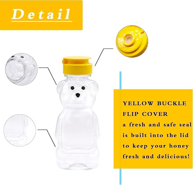 Yellow 8 Oz Plastic Bear Honey Bottle Jars, Empty Honey Squeeze Bottle with Flip-top Lid for Storing and Dispensing, Yellow Flap Caps for Storing and Dispensing Garlic Presses,Storage and Organization - Image 3
