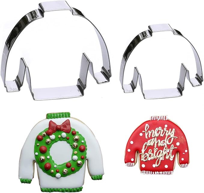 Ugly Christmas Sweater Cookie Cutter, Premium Food Grade Stainless Steel, Dishwasher Safe (Christmas Sweater 2 Piece)