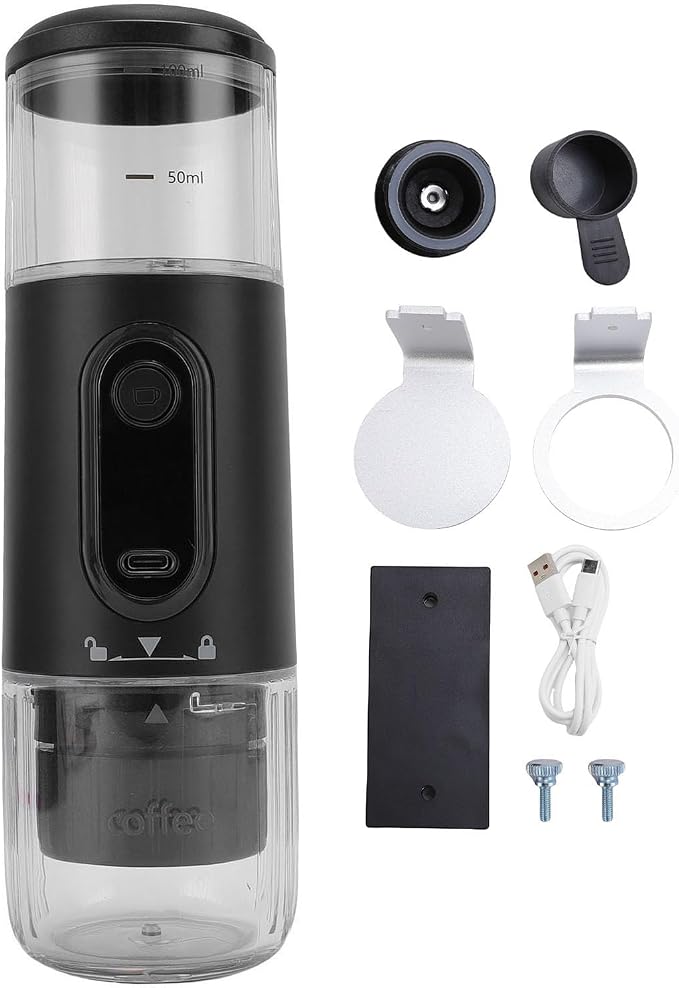 GOTOTOP Portable Coffee Machine, ABS Travel Coffee Maker with 2500mAh Rechargeable Battery, Capsule and Ground Compatible, 100ml for Camping Hiking Car Office (Black) - Image 6