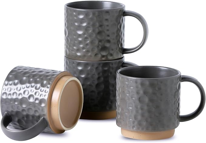 Nihow 16OZ Stackable Coffee Mug Set, Large Ceramic Coffee Mug Set of 4,Coffee Cup Set for Cappuccino/Latte/Cocoa,Dishwasher & Microwave Safe,Matte Gray by Nihow